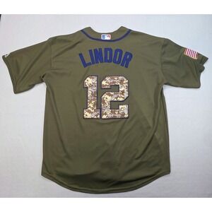 Cleveland Indians LINDOR Jersey Mens XL Salute To Service Chief Wahoo Green